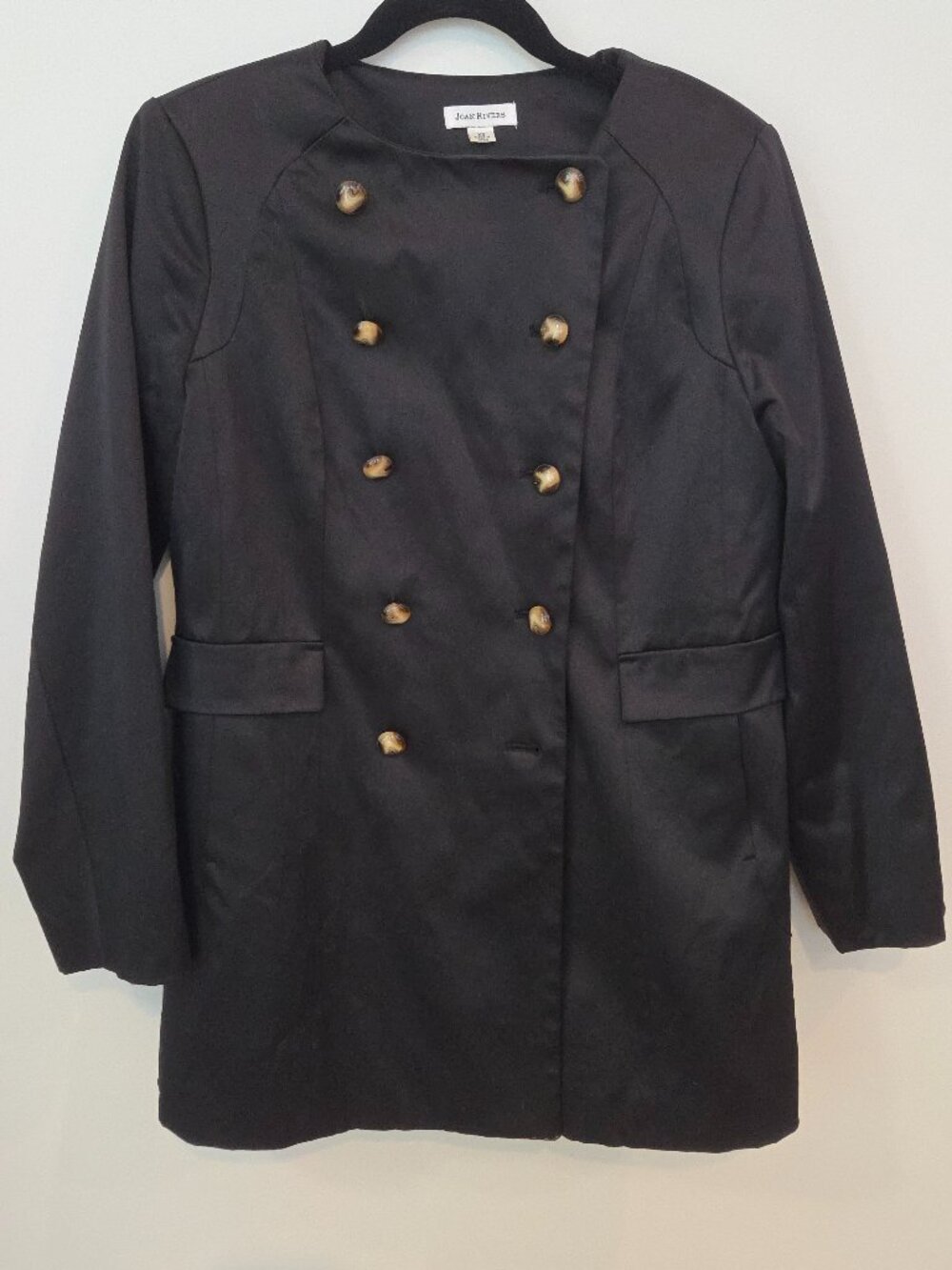 Joan Rivers Black A-Line Swing Coat XS Minimalist Classic Car Coat